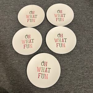 LOT of 5 Threshold "Oh What Fun" Holiday Salad Plates, Melamine Christmas NEW